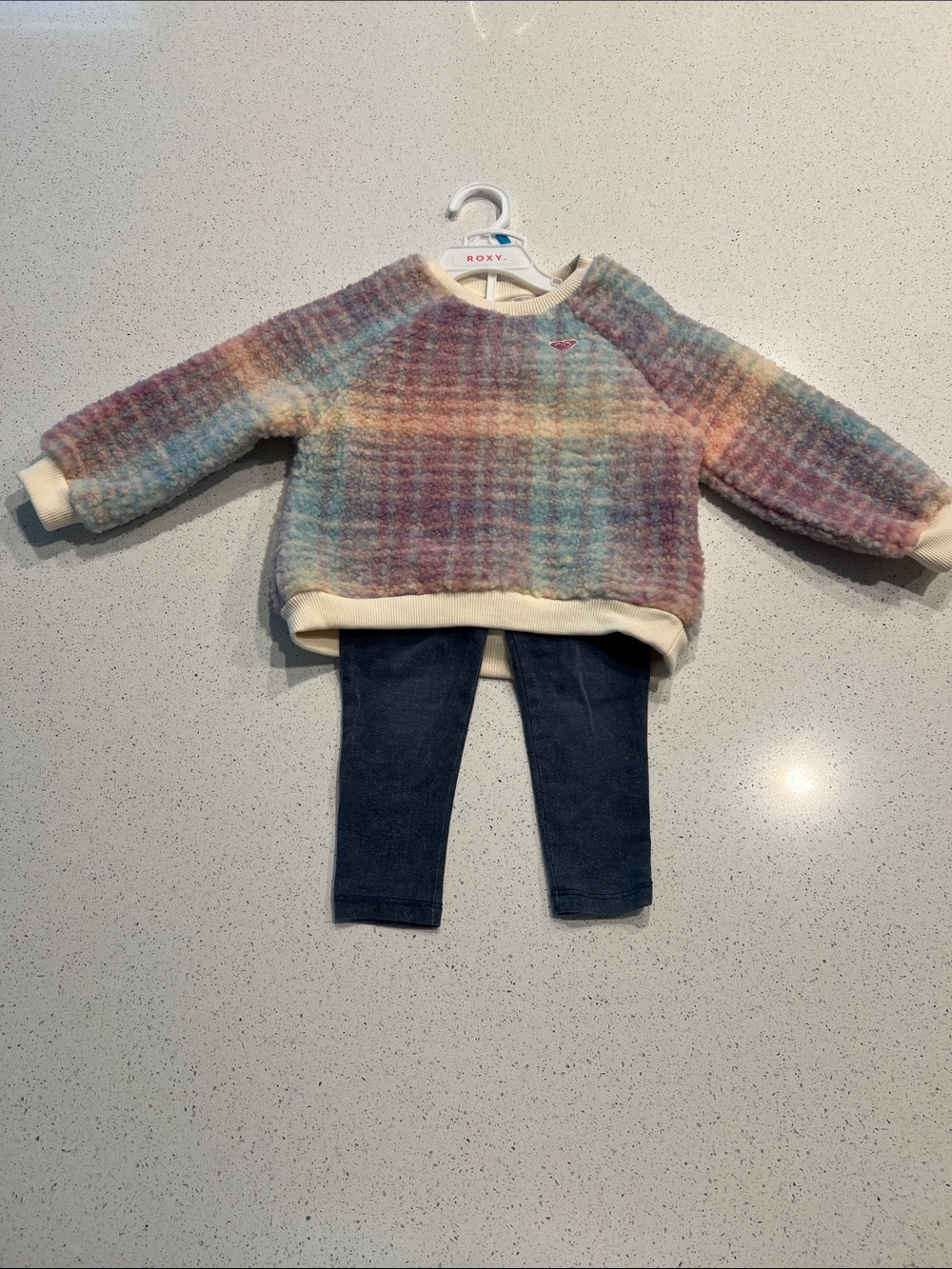 5/$35 used Roxy Pastel Plaid Fuzzy Sweater 24 months babygirl 2 piece set